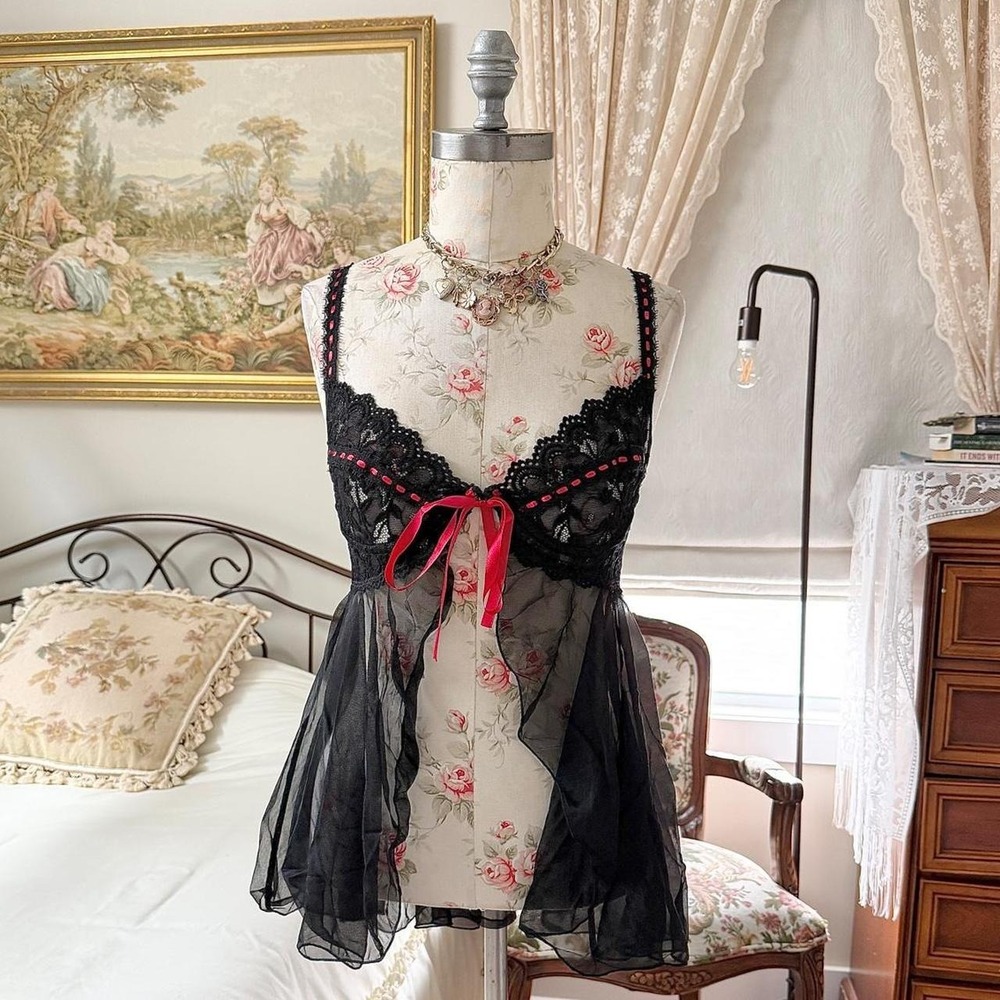 black lace babydoll  Vintage black lace babydoll lingerie size medium